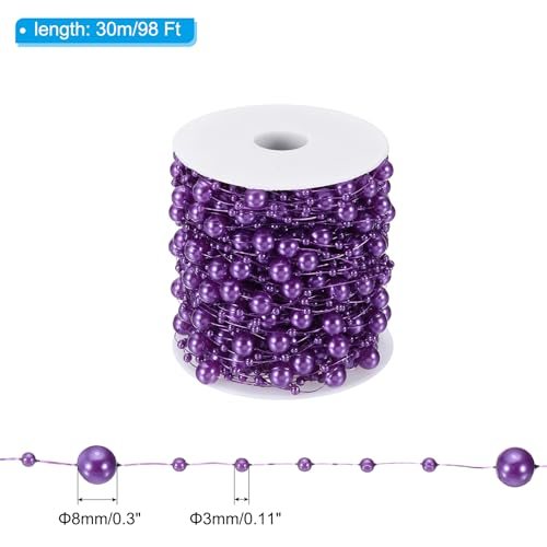 98.4Ft Faux Pearls String Garland Plastic Pearl Strand Chain Purple view 2