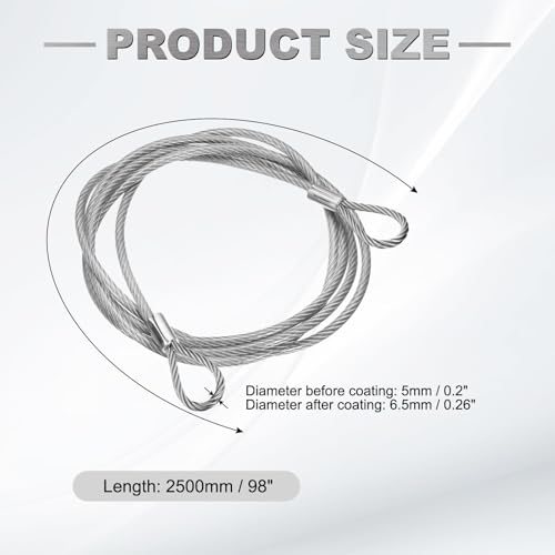 98" Safety Cable Lock Security Wire Ropes 0.26" Dia Clear, 304 Stainless view 2