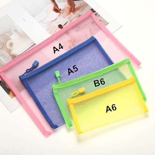 A4 Mesh Zipper Pouch Bags, 5 PCS Mesh Bags 34x24cm Yellow, Plastic view 5