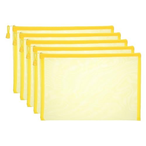 A4 Mesh Zipper Pouch Bags, 5 PCS Mesh Bags 34x24cm Yellow, Plastic — PATIKIL
