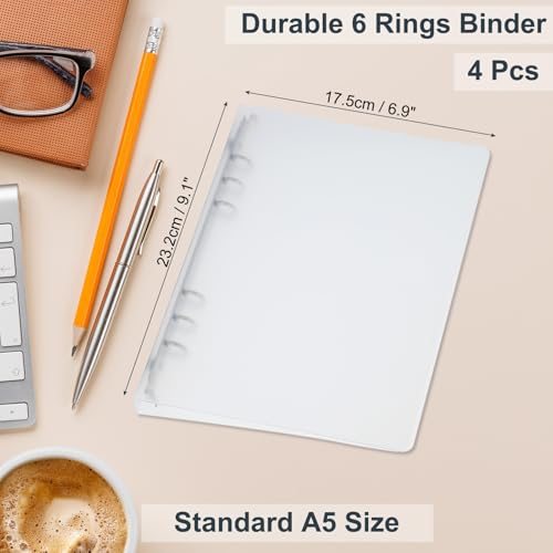 A5 Binder Cover, 4pcs PP 6 Ring Frosted Binder Protector, Transparent view 2