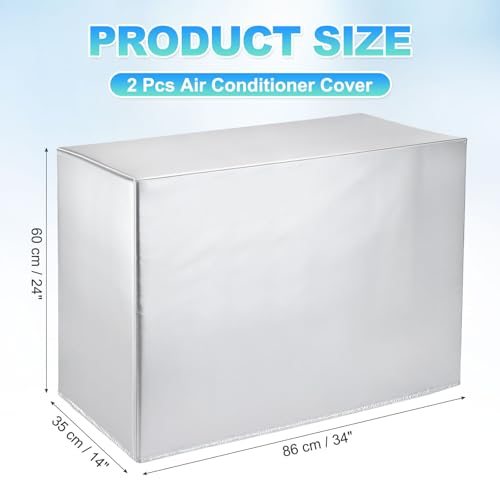 Air Conditioner Cover 34x14x24 Inch Coated Polyester Silver 2 Pcs view 2