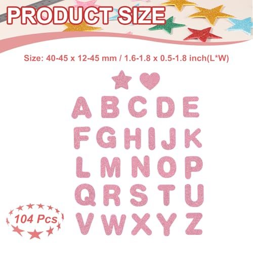 Alphabet Foam Stickers, 104Pcs Letters A-Z EVA Self Adhesive Glitters view 2