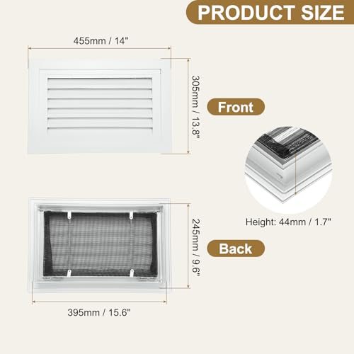 Aluminum Gable Vent Return Grille 10 x 16 Inch White, Gable Louver Air view 2