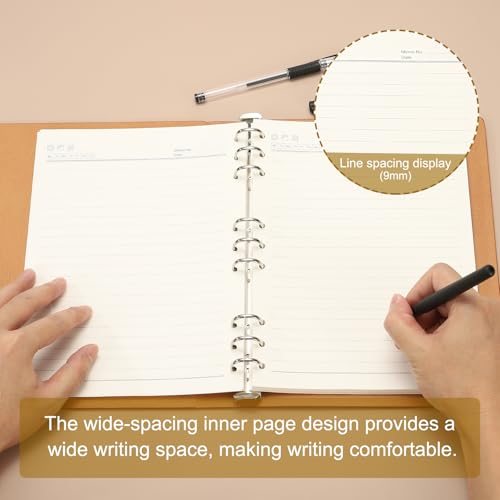 B5 Refillable Leather Notebook, 9 Ring Hardcover Binder Notebook 96 Sheets view 4