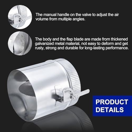 Backdraft Damper with Sleeve, 6 Inch, Airflow Ducting Volume Branch Vent view 3