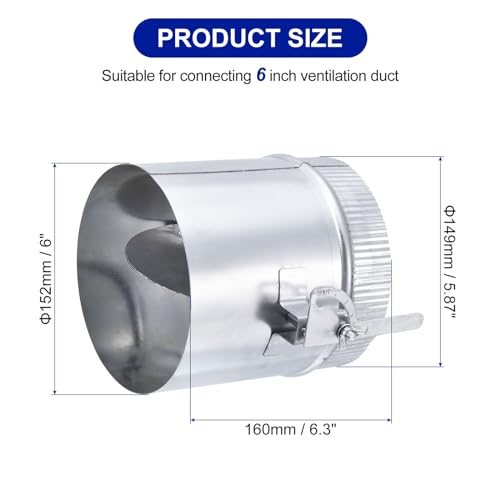 Backdraft Damper with Sleeve, 6 Inch, Airflow Ducting Volume Branch Vent view 2