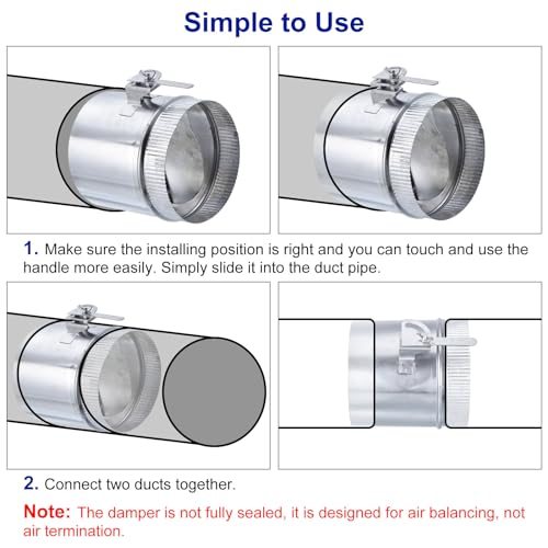 Backdraft Damper with Sleeve, 6 Inch, Airflow Ducting Volume Branch Vent view 4