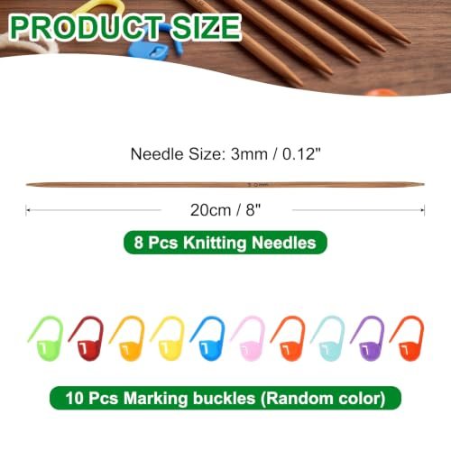 Bamboo Double Pointed Knitting Needles Set 3mm 8" Length, Knitting view 2