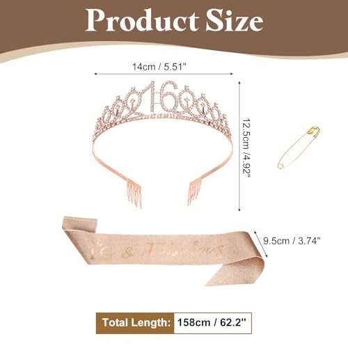 Birthday Crown and Sash 16th Birthday Sash Women Rhinestone Tiara view 2