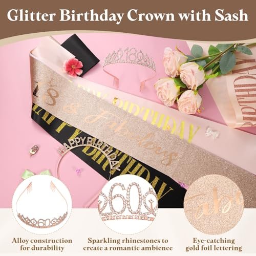 Birthday Crown and Sash 60th Birthday Sash Women Rhinestone Tiara view 3