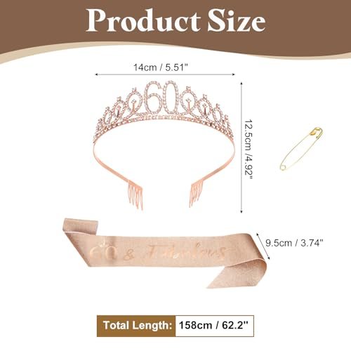 Birthday Crown and Sash 60th Birthday Sash Women Rhinestone Tiara view 2
