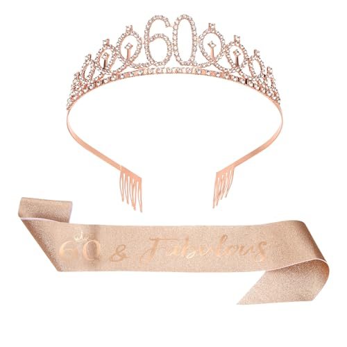 Birthday Crown and Sash 60th Birthday Sash Women Rhinestone Tiara — PATIKIL
