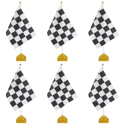 Black and White Checkered Table Flag 12" Small Car White Gold, Race — PATIKIL