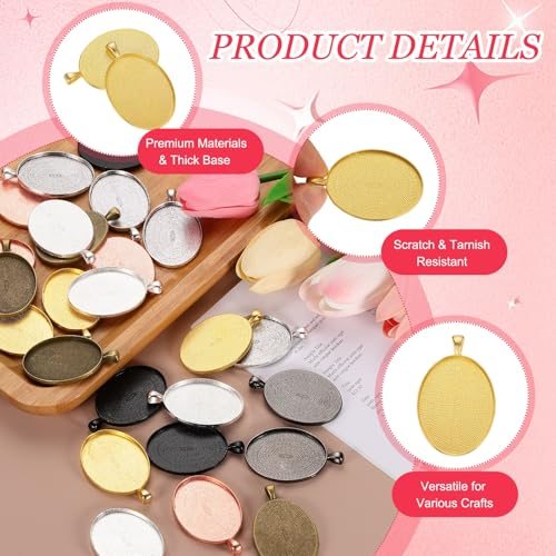 Blank Pendants Zinc Alloy Oval Bezel Settings Flat Base view 3