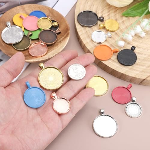 Blank Pendants Zinc Alloy Round Bezel Settings Flat Base view 5