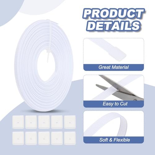 Boning for Sewing, 10 Yard 12mm Wide with 40 Pcs End Caps White view 3