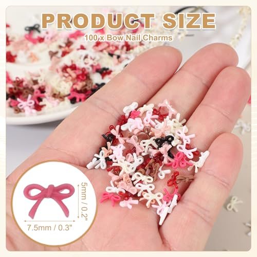 Bow Nail Charms 0.3" Cute Resin Mini Bows 3D Nail Rose Red view 2