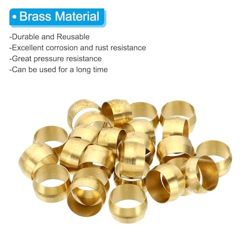 Brass 1/2 Inch OD Tube Compression Sleeves Ferrules, 25 Pack Brass view 3