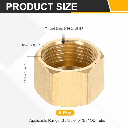Brass Compression Cap Stop Valve Cap Brass Tone 3/8" 6Pcs view 2
