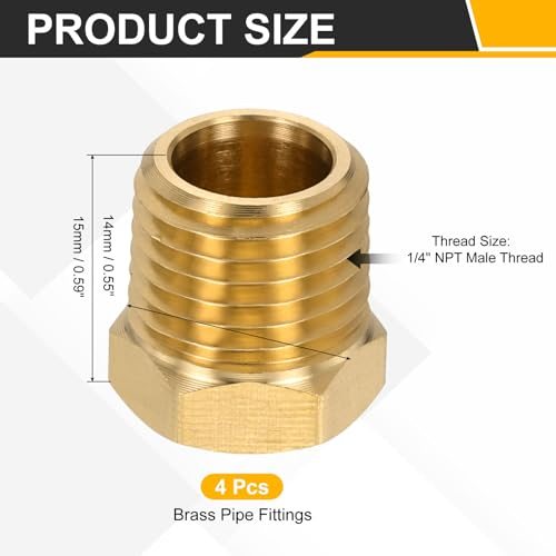 Brass Pipe Fittings 1/4" NPT Male Plug Outer Hex Thread Socket view 2