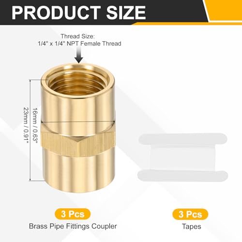 Brass Pipe Fittings Coupler 1/4"x1/4" NPT Female Thread Brass, Hex Nipple view 2