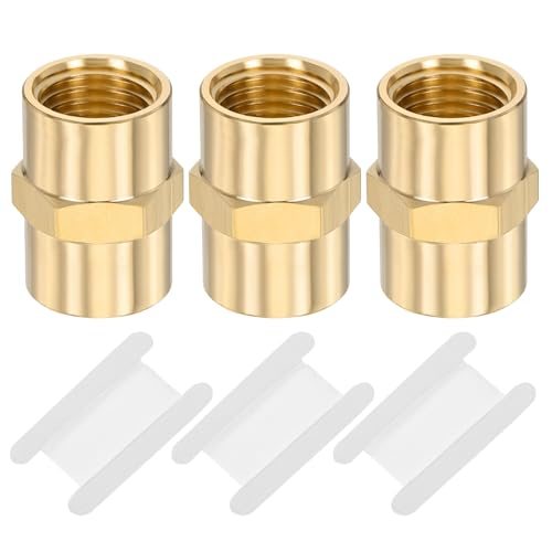 Brass Pipe Fittings Coupler 1/4"x1/4" NPT Female Thread Brass, Hex Nipple — PATIKIL