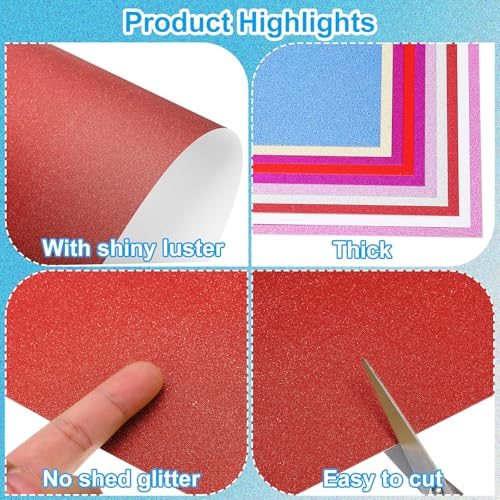 Bright Red Glitter Cardstock Paper, A4 Size, 250gsm view 3