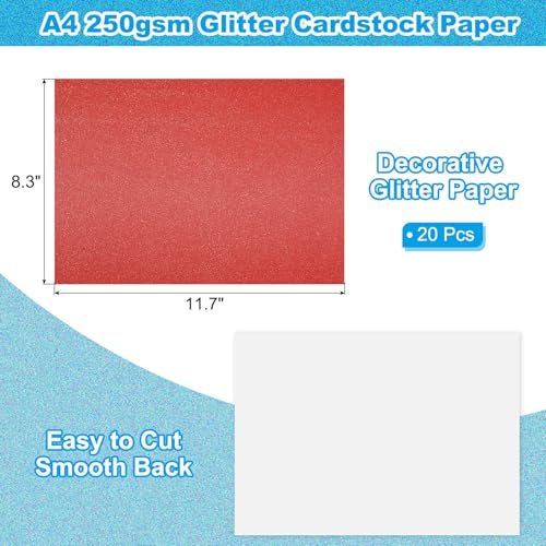 Bright Red Glitter Cardstock Paper, A4 Size, 250gsm view 2