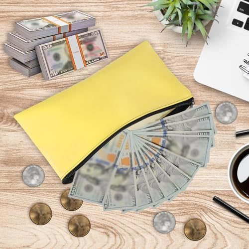 Bright Yellow 11" x 6" Zippered Bank Deposit Bags, Oxford Fabric, Water view 3