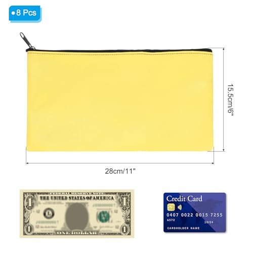 Bright Yellow 11" x 6" Zippered Bank Deposit Bags, Oxford Fabric, Water view 2