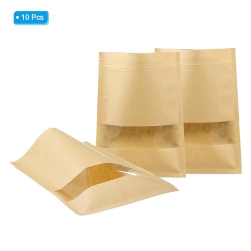 Brown Kraft Pouches, 10 Pack 9x6 Inch Resealable Coffee Bags Plant Saving view 3