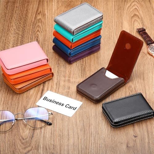 Business Card Holders, 2 Pcs PU Leather, Black view 5