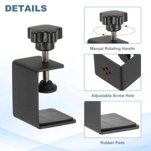 C Clamps, 4 Pcs Heavy Duty Metal Black Desk Clamp Adjustable, Mounting view 3