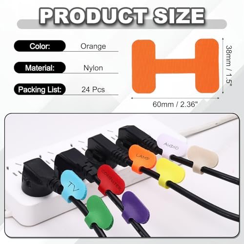 Cable Labels Tags 24Pcs 2.4" Write on Hook Loop Tie Orange view 2