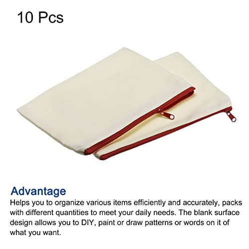 Canvas Zipper Pouch, 10 Pack Blank Zip DIY Bags Pencil Case Craft Storage view 3