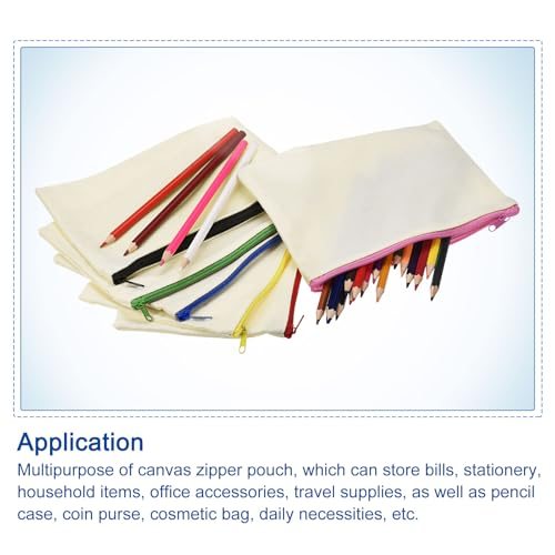 Canvas Zipper Pouch, 6 Pack Blank DIY Zip Bags Pencil Case Organizer view 5