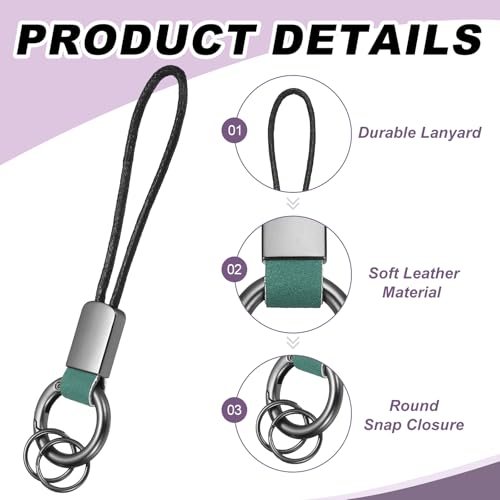 Car Keychain Finger Ring Leather Keyring Short Lanyard Green view 3