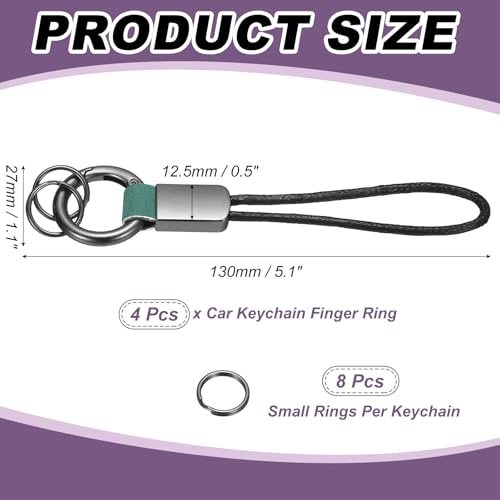 Car Keychain Finger Ring Leather Keyring Short Lanyard Green view 2