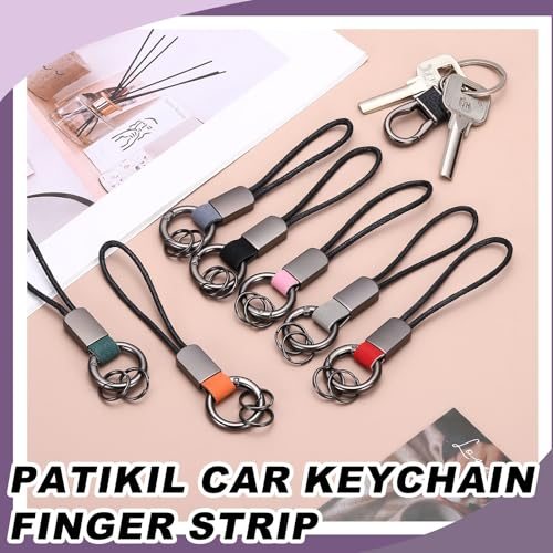 Car Keychain Finger Ring Leather Keyring Short Lanyard Green view 4