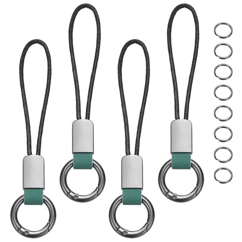 Car Keychain Finger Ring Leather Keyring Short Lanyard Green — PATIKIL