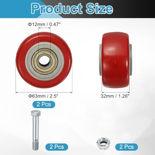 Caster Wheels Red 2.5" 2 Pack Heavy Duty Plate Caster PU Board, Casters view 2