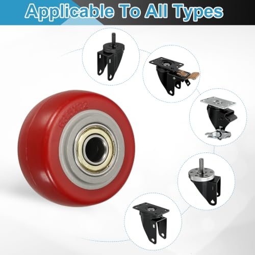 Caster Wheels Red 2.5" 2 Pack Heavy Duty Plate Caster PU Board, Casters view 4