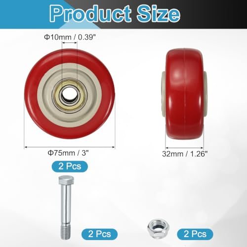 Caster Wheels Red 3" 2 Pack Heavy Duty Plate Caster PU Board view 2