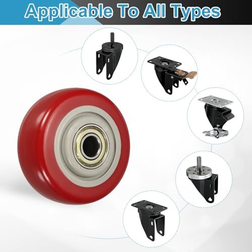 Caster Wheels Red 3" 2 Pack Heavy Duty Plate Caster PU Board view 4