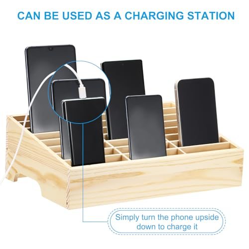 Cell Phone Storage Box, Wooden Desktop Storage Box 24 Grid Desktop Mobile view 4