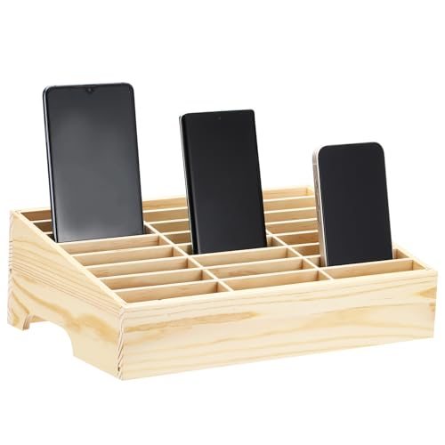 Cell Phone Storage Box, Wooden Desktop Storage Box 24 Grid Desktop Mobile — PATIKIL