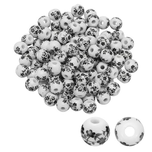 Ceramic Beads for Jewelry Making, 10mm Flower Black Floral, Round — PATIKIL