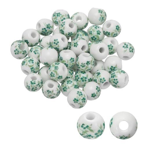 Ceramic Beads for Jewelry Making, 10mm Flower Green Floral, Round — PATIKIL