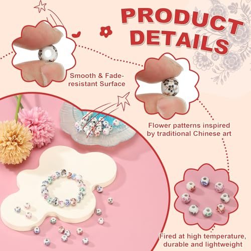 Ceramic Beads for Jewelry Making, 8mm Flower Coffee Orchid, Round view 3